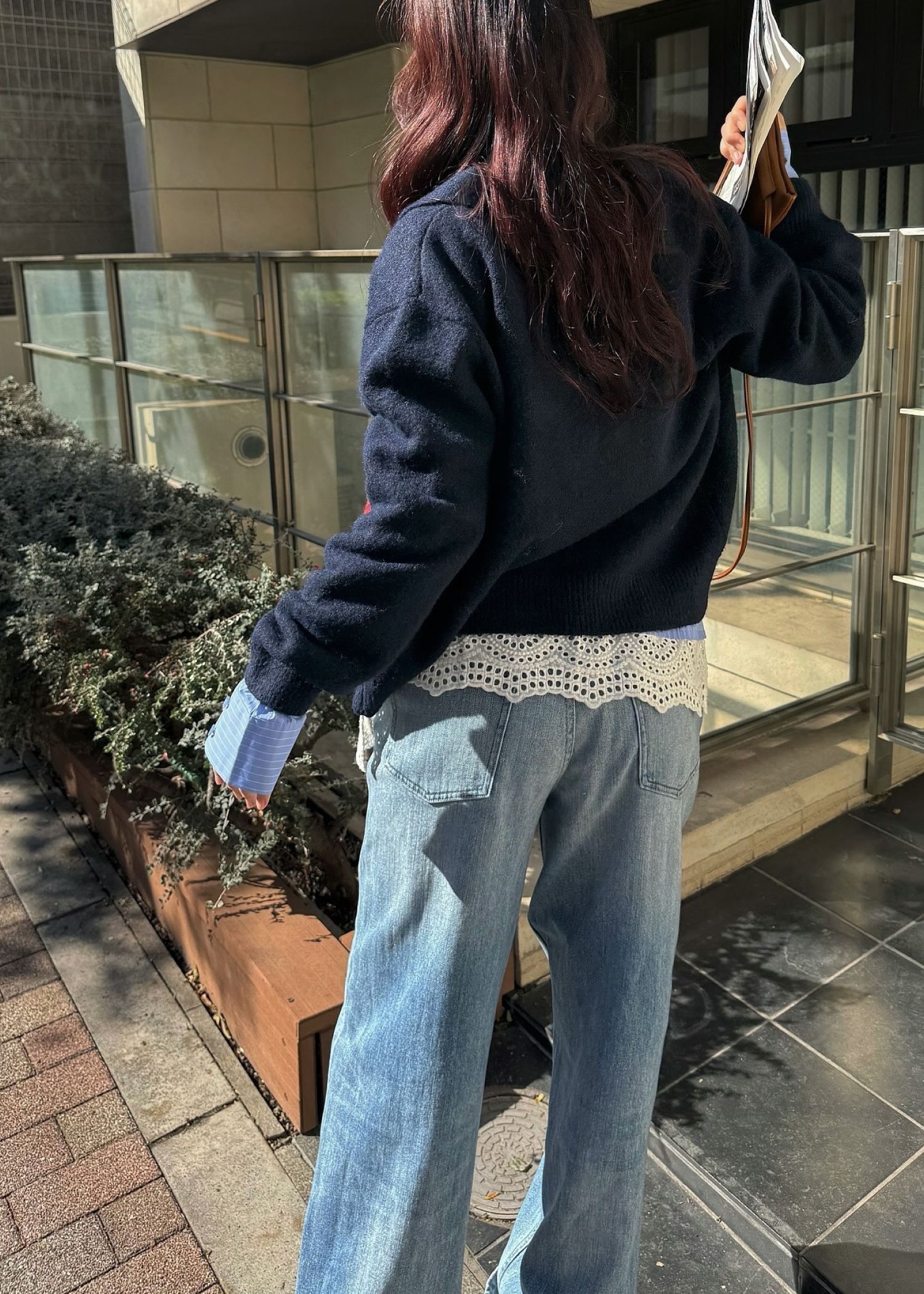 lace collar hem shoulder pintuck SH / レースヘムショルダー ピンタックシャツ (サックス) / 25AW /