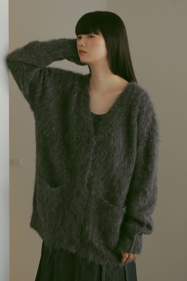 ALPACA WOOL STRAIGHT CARDIGAN / アルパカウールストレートカーディガン (チャコール) / ふわふわカーディガン / 体型カバー