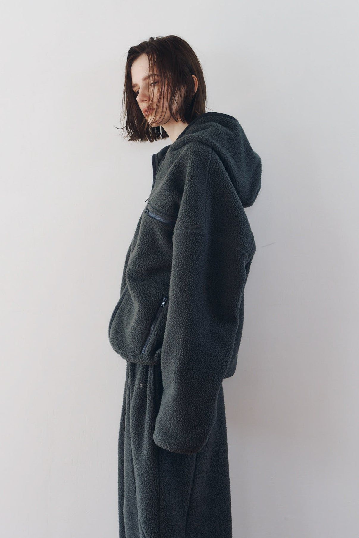 カーブジップ ボアフーディ (グレー) curved zip boa hoodie(unisex) (Gray) / 26AW
