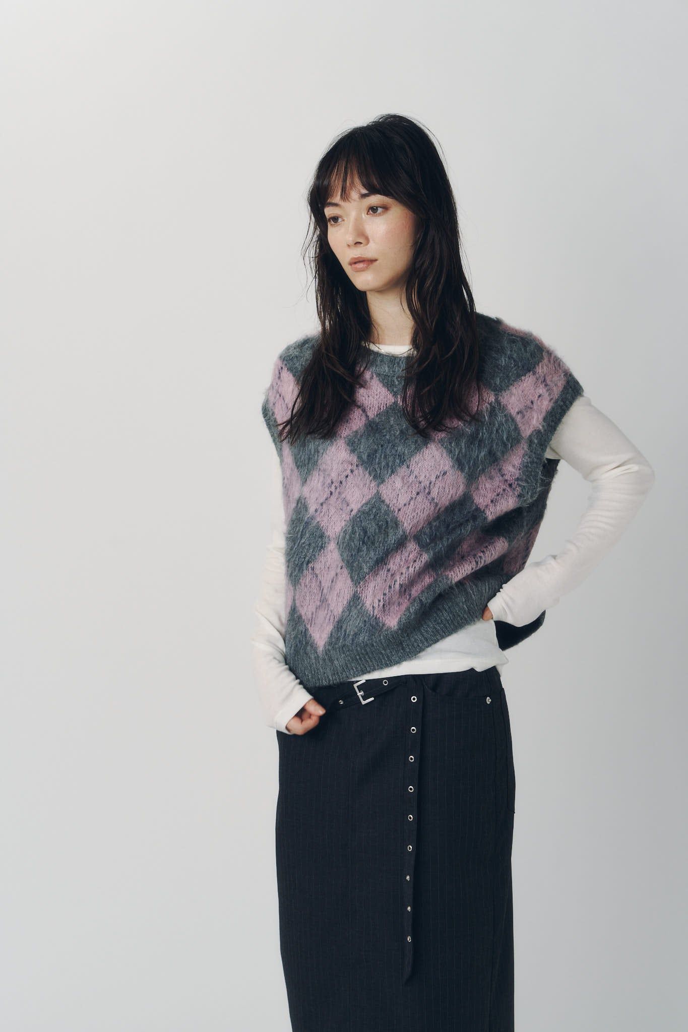 アーガイルニットベスト (ピンク) argyle knit vest (Pink) / 26AW