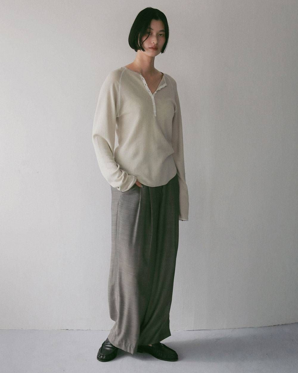 ウールシャンブレー タックパンツ (グレージュ) Woolchambray Tuck Pants (Graige) / 27SS
