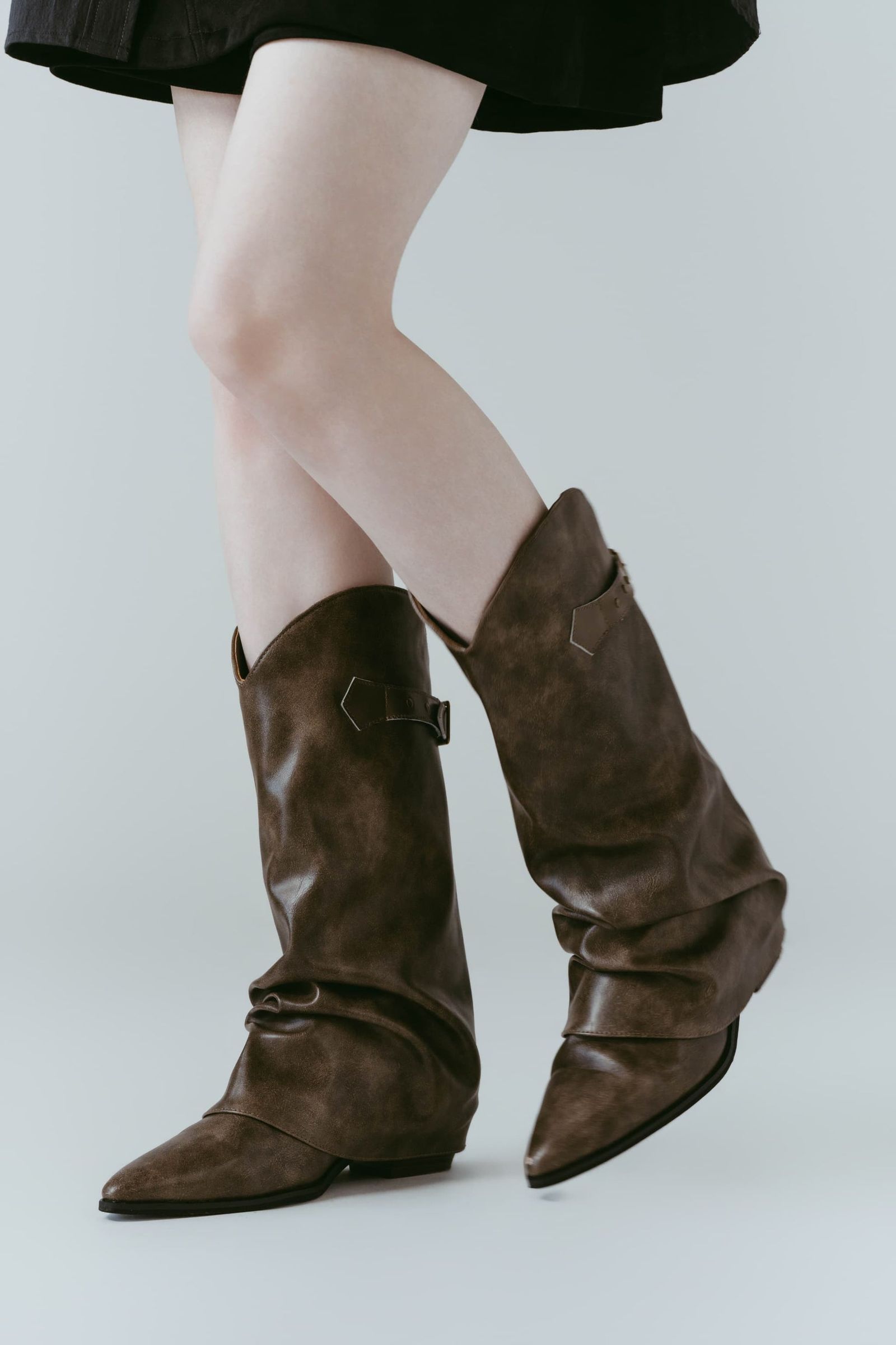 ウエスタンベルテッドブーツ (ブラウン) western belted boots (Brown) /  26SS