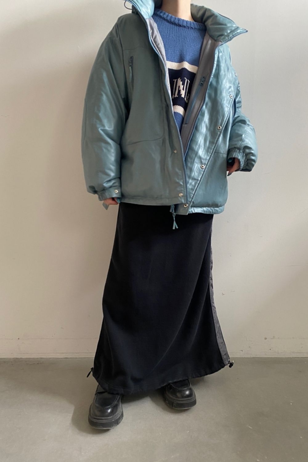 SWEAT DOCKING LINE SKIRT (NOIR) / スウェットドッキングラインスカート ノワール