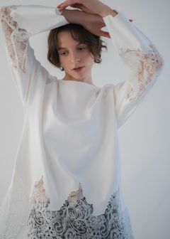 scallop lace sheer panel cut & sewn tops / シアーレース カットソートップス (Ivory) / 26SS