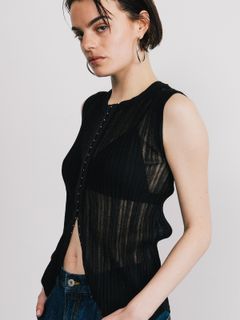 【25SS】EURO HOOK SHEER RIB TOP / シアーリブトップ (ブラック)
