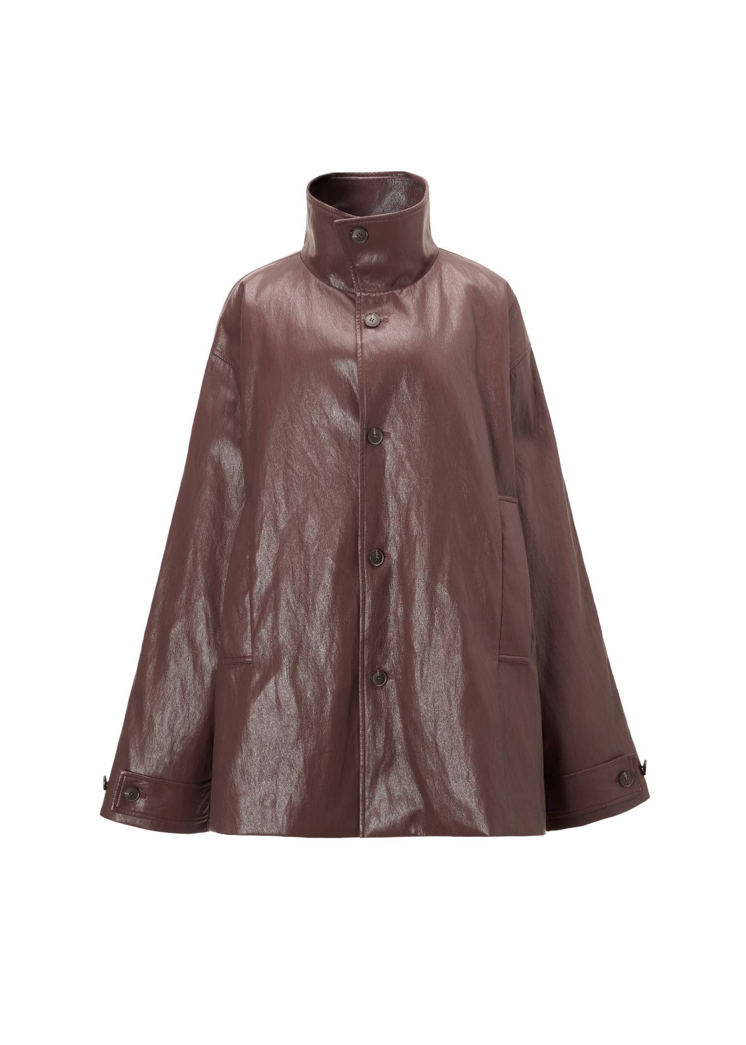 スタンドカラー レザージャケット (バーガンディ) stand collar over size synthetic leather JK (Burgundy) /  26AW