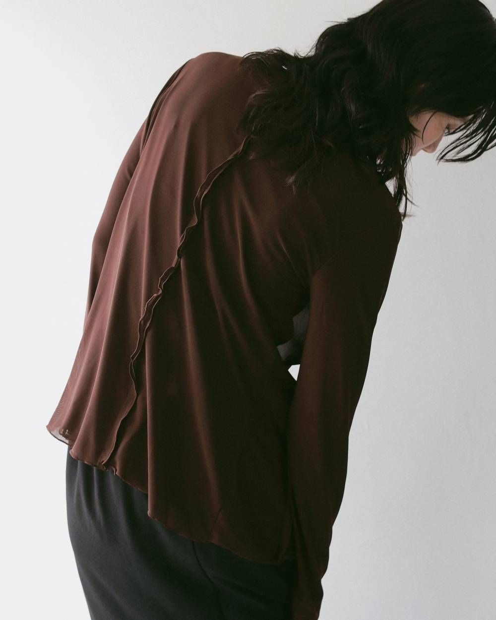 シアーチュールカーディガン (ブラウン) Sheer Tulle Cardigan (Brown) / 27SS