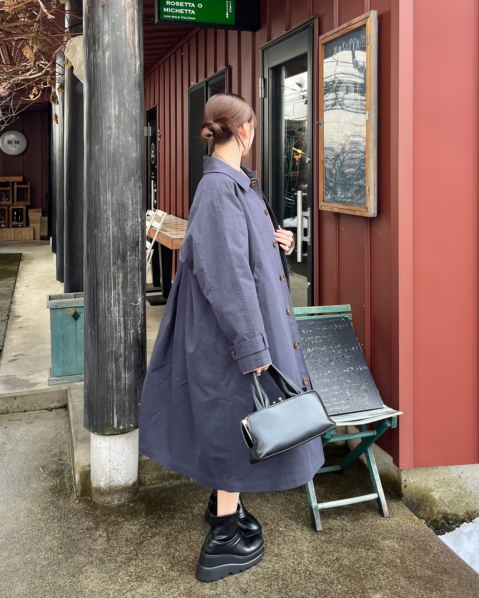 ステンカラーオーバーコート (ネイビー)
