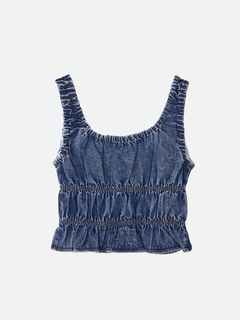 TIERED AGING LIKE DENIM TOPS / ティアード デニムトップス (ブルー)