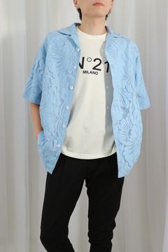 FLOWER LACE OPEN COLLAR SHIRT / フラワーレースオープンカラーシャツ / メンズ (ライトブルー)