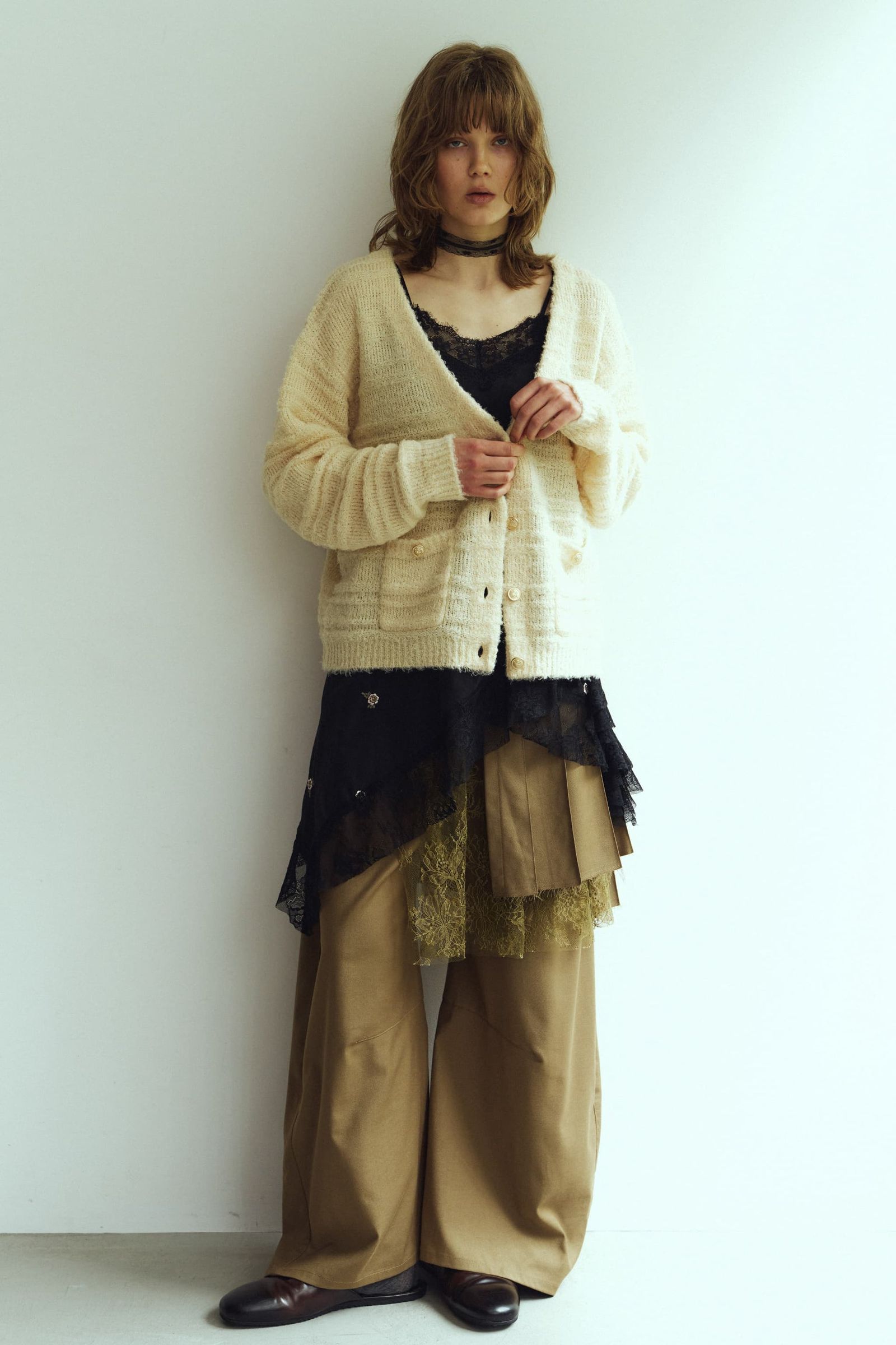 レースキャミソールドレス (ブラック) lace cami dress (Black) / 26AW