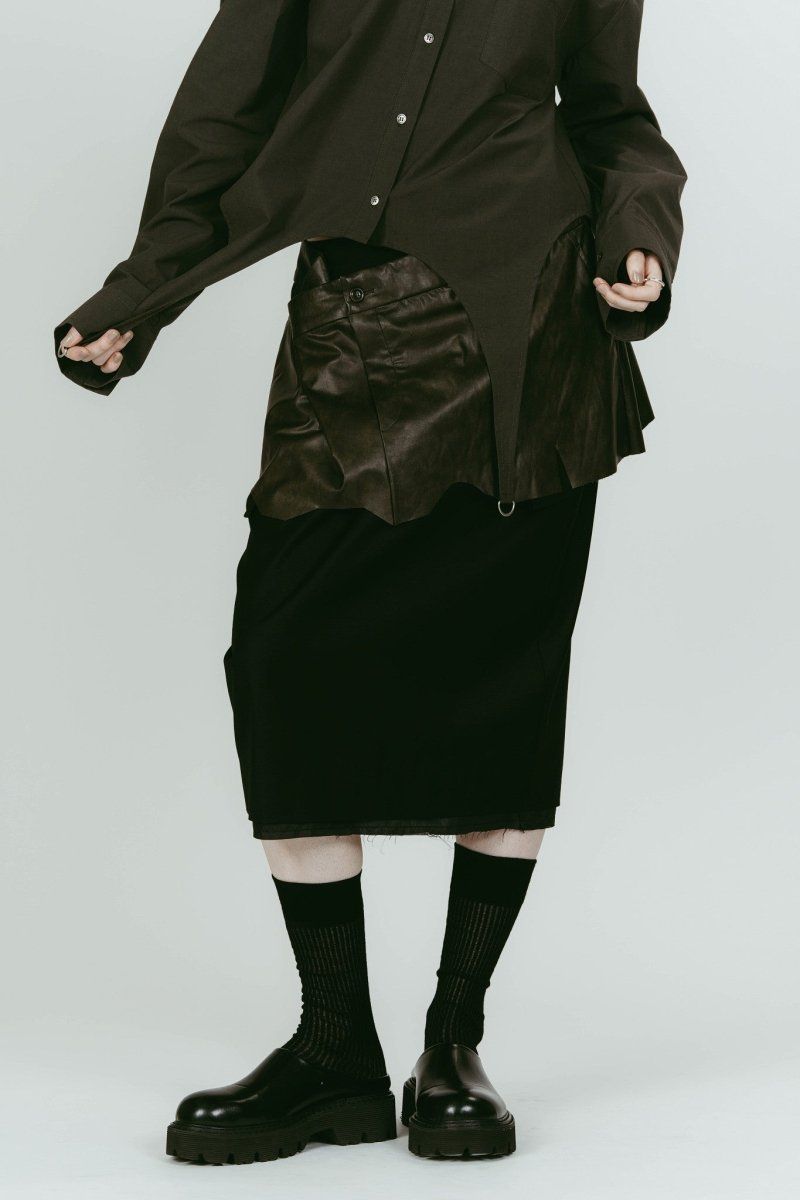 cut layered mid length skirt (Leatherblack) / レイヤード ミディアム丈スカート (レザーブラック) / 26SS