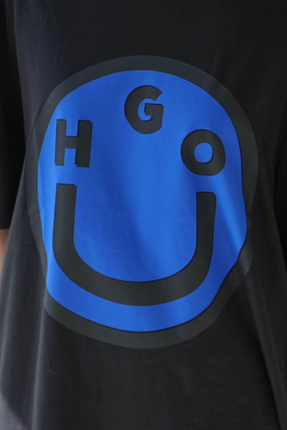 HUGO BLUE コットン スマイル ロゴ Tシャツ HUGO - 【HUGO BLUE】スマイルプリントTシャツ (ホワイト