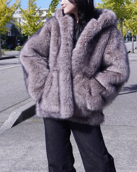 【25AW】Fox Like Fur Hoodie Coat / フォックスライクファー リバーシブルフーディコート (ベージュ) / エコファー / フェイクファー