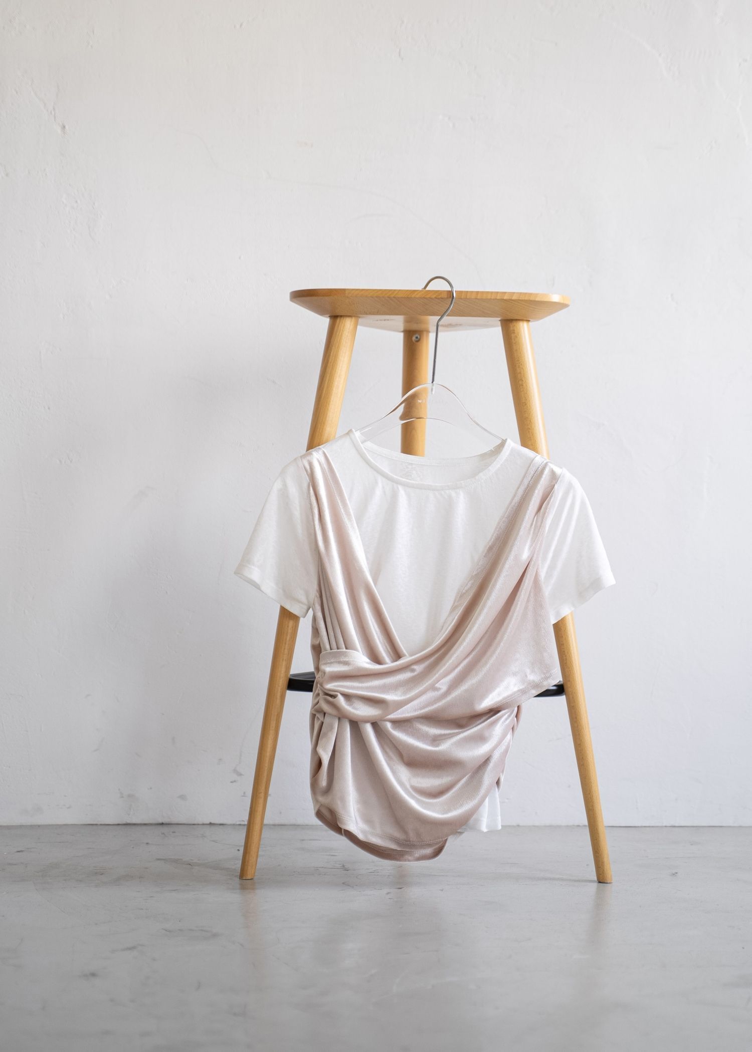 ベロア ドレープ Tシャツ (アイボリー) cache coeur mix slub velour tops (Ivory) /  26SS