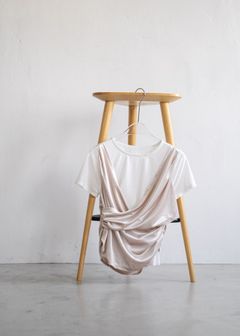 ベロア ドレープ Tシャツ (アイボリー) cache coeur mix slub velour tops (Ivory) /  26SS