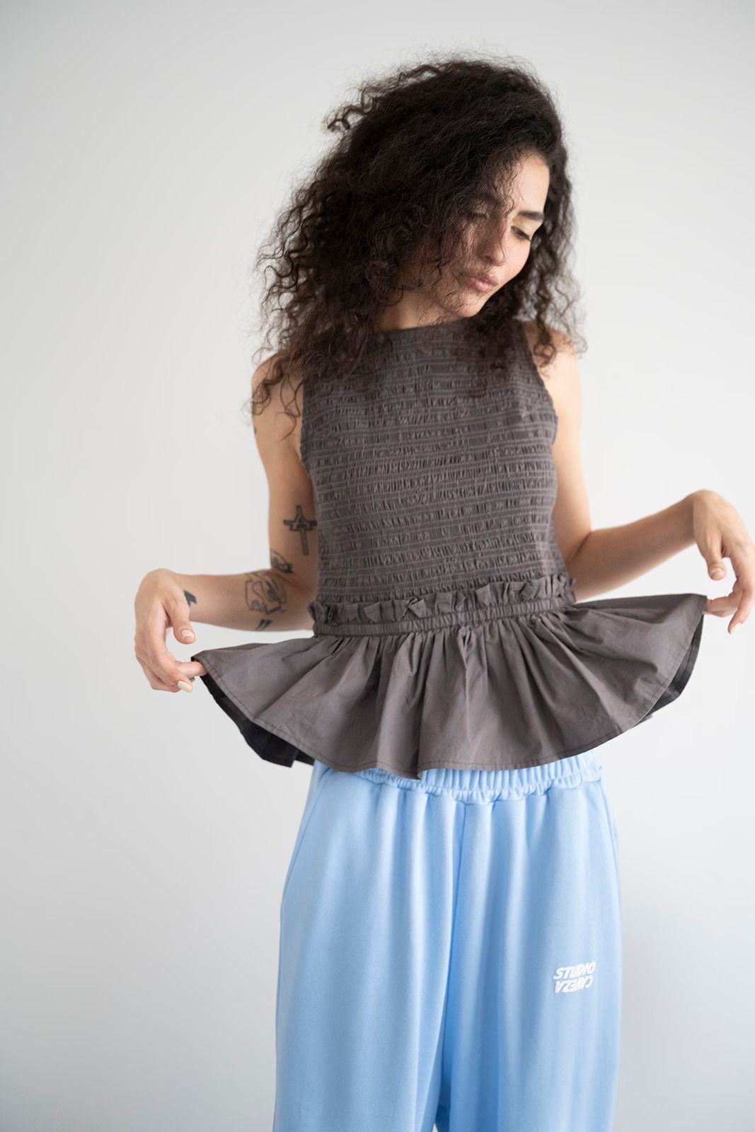 コットンシャーリングトップス (ダークグレー)  Shirring Tops (Dark gray) /  26SS