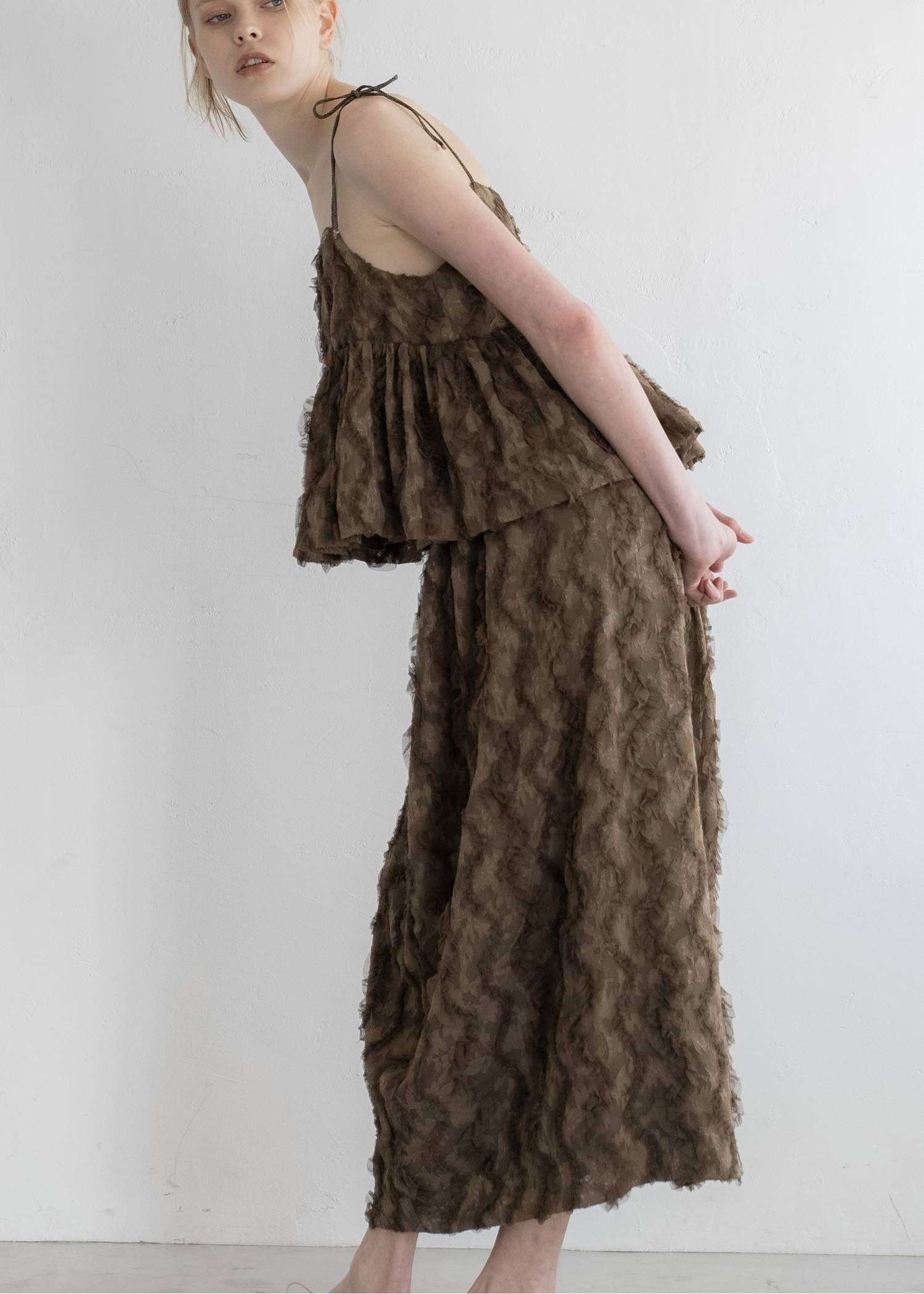 コクーンチュールスカート (モカ) cocoon cut jacquard tulle gather SK (Mocha) /  26SS