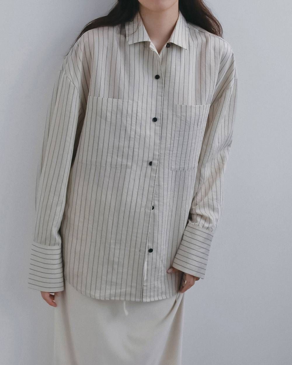 オープンカラーストライプシャツ (アイボリー) Opencollar Stripe Shirts (Ivory) / 26AW 【6月29日まで期間限定予約】