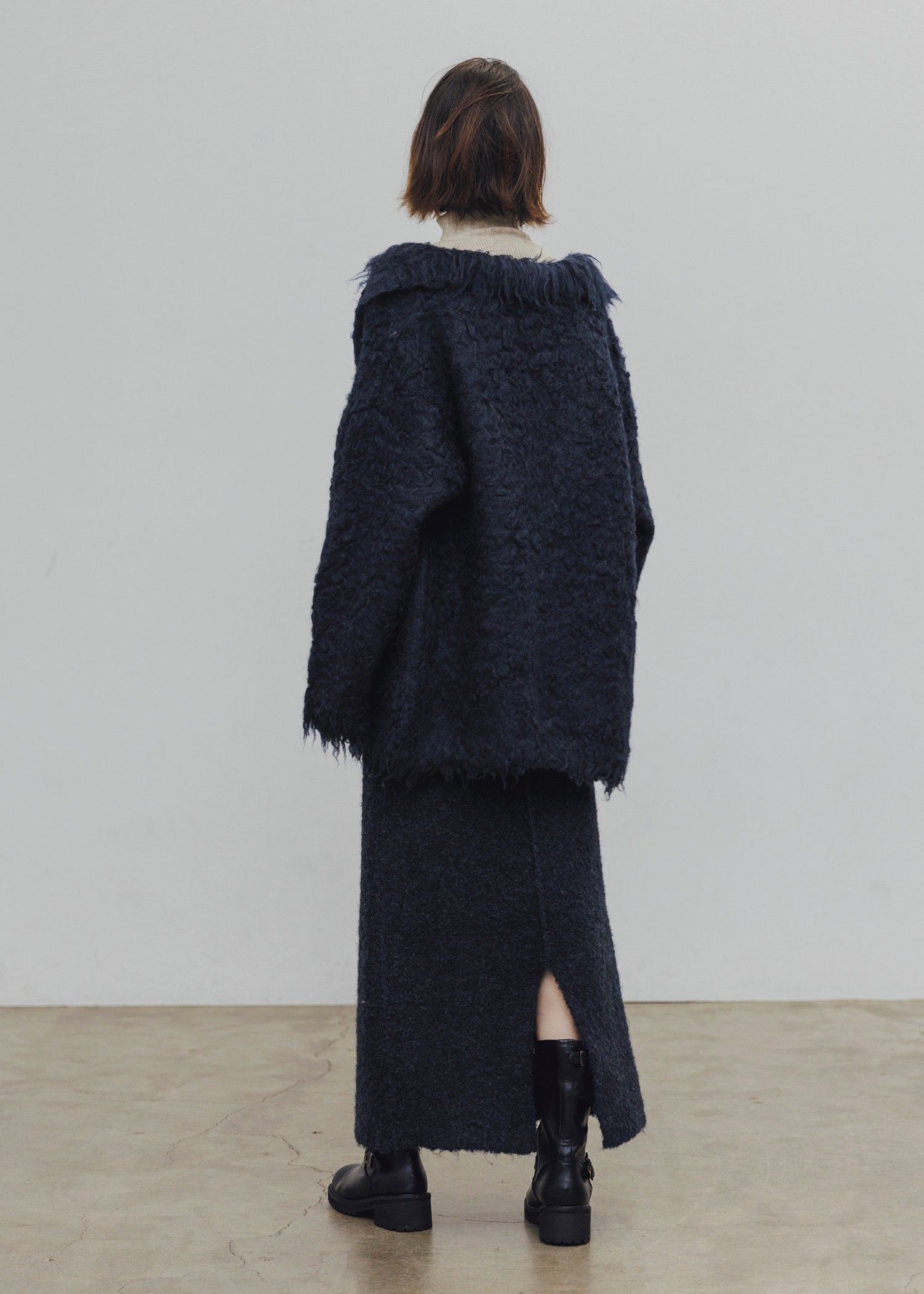 boucle pencil knit SK / ブークレ ペンシルニットスカート (ネイビー) / 25AW