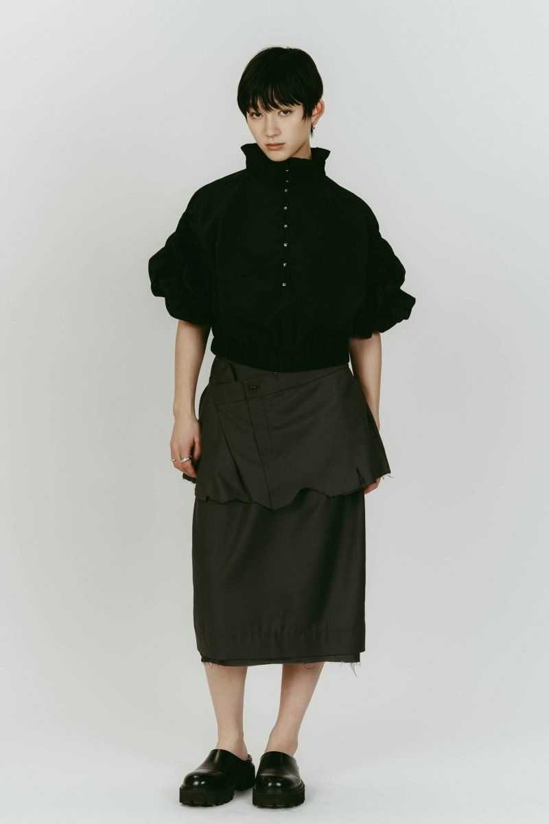 cut layered mid length skirt (Gray) / レイヤード ミディアム丈スカート (グレー) / 26SS
