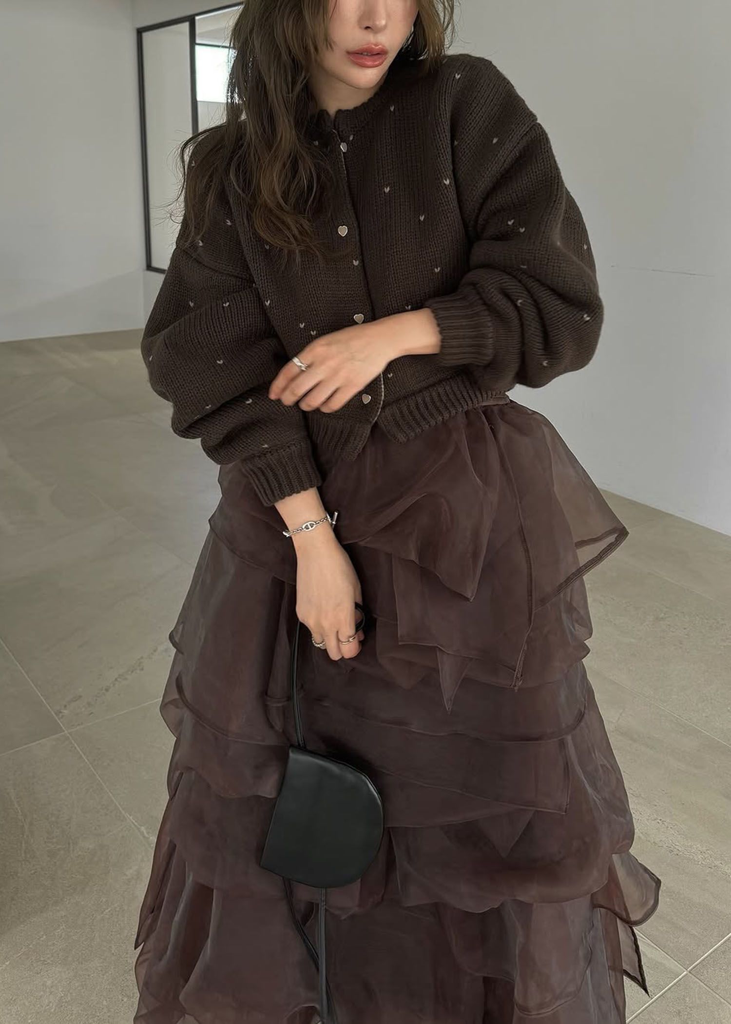 organdy random tiered pattern SK / オーガンジー ティアードスカート (ブラウン) / 25AW /