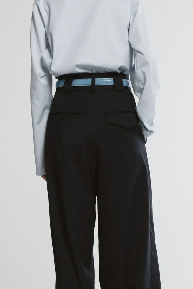 TWILL HIGH WAIST TWO TUCK PANTS / ハイウエストツータックパンツ (ネイビー)