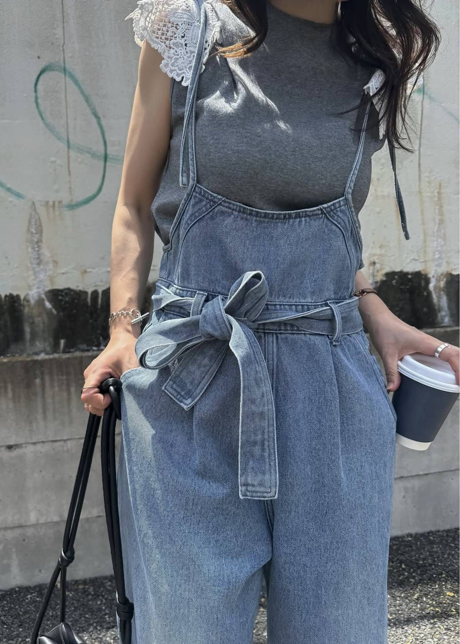 デニム リボンサロペット (ブルー) denim tapered ribbon salopette (Blue) /  26SS
