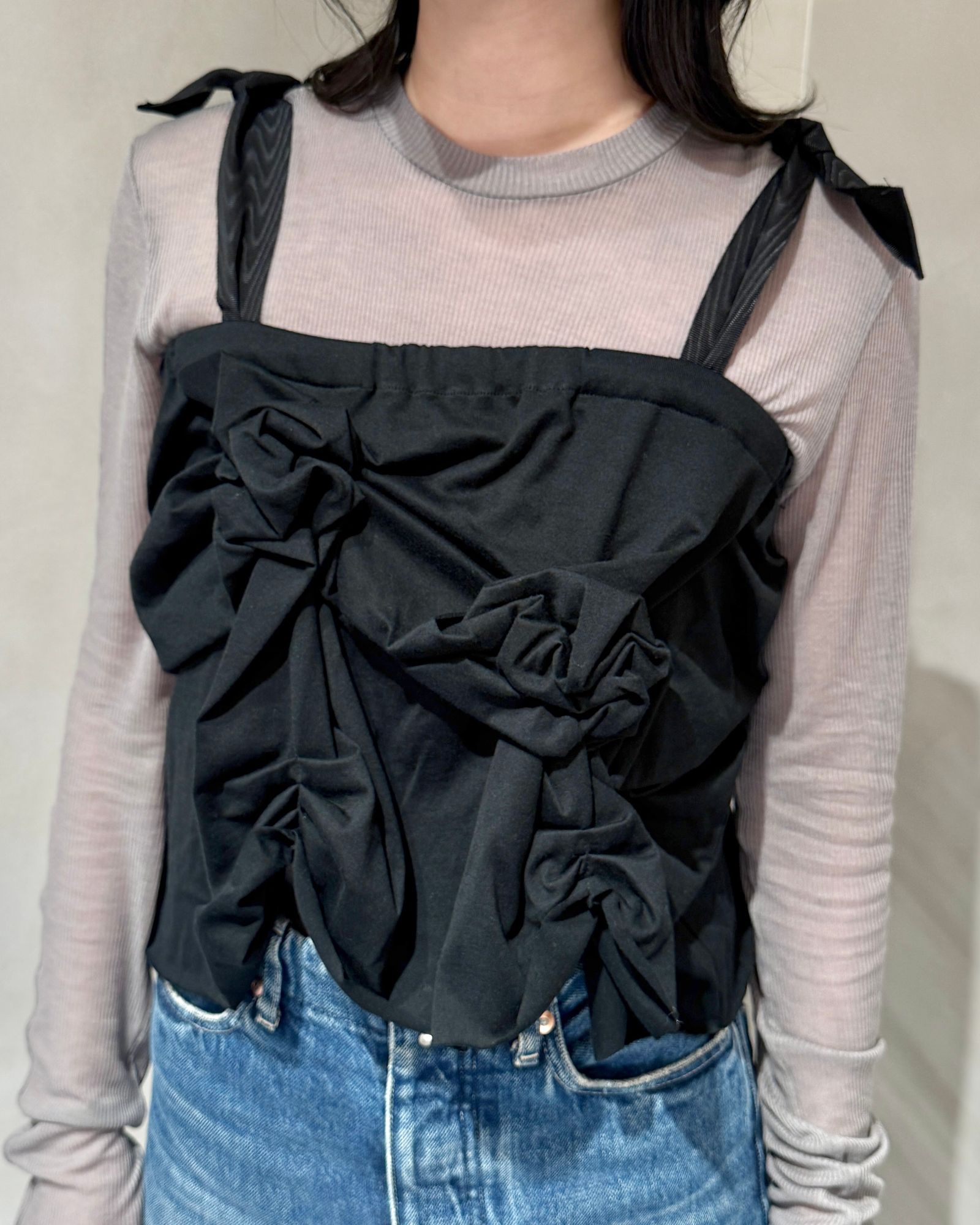 【25SS】FLOWER MICRO TOP / フラワーマイクロトップス (ブラック) / レディース