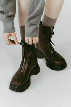 front zip platform boots / フロントジップ プラットフォーム ブーツ (ブラウン) / 25AW