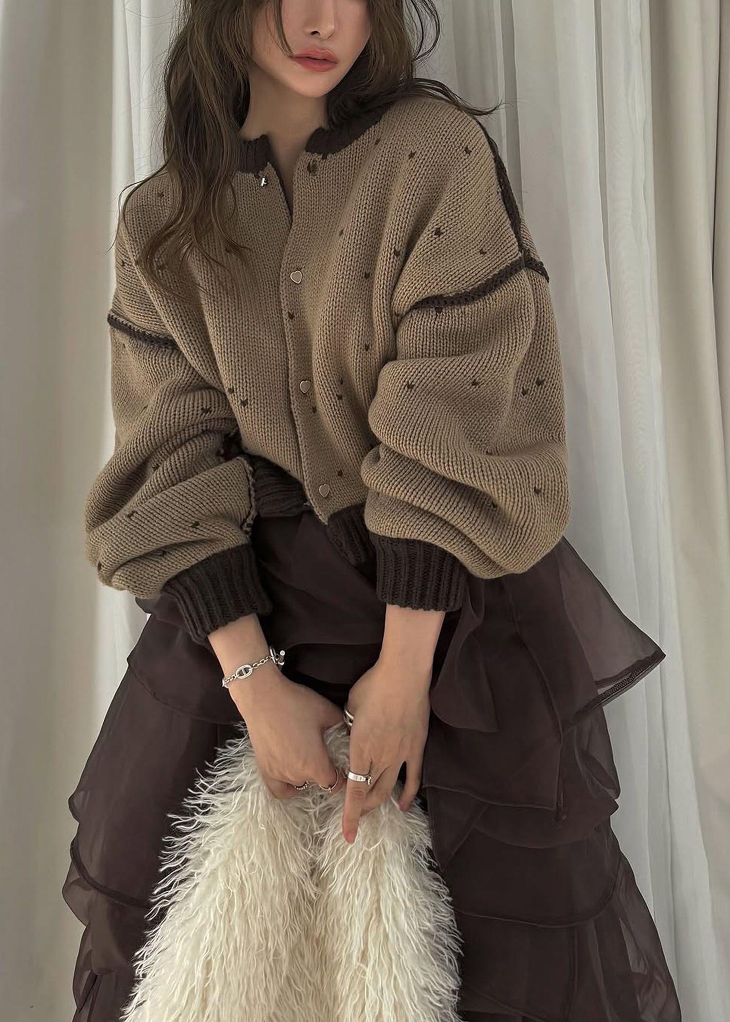 organdy random tiered pattern SK / オーガンジー ティアードスカート (ブラウン) / 25AW /