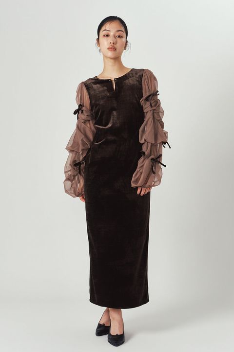 ドレープ チュールドレス (ブラウン) draped tulle dress (Brown) / 26AW