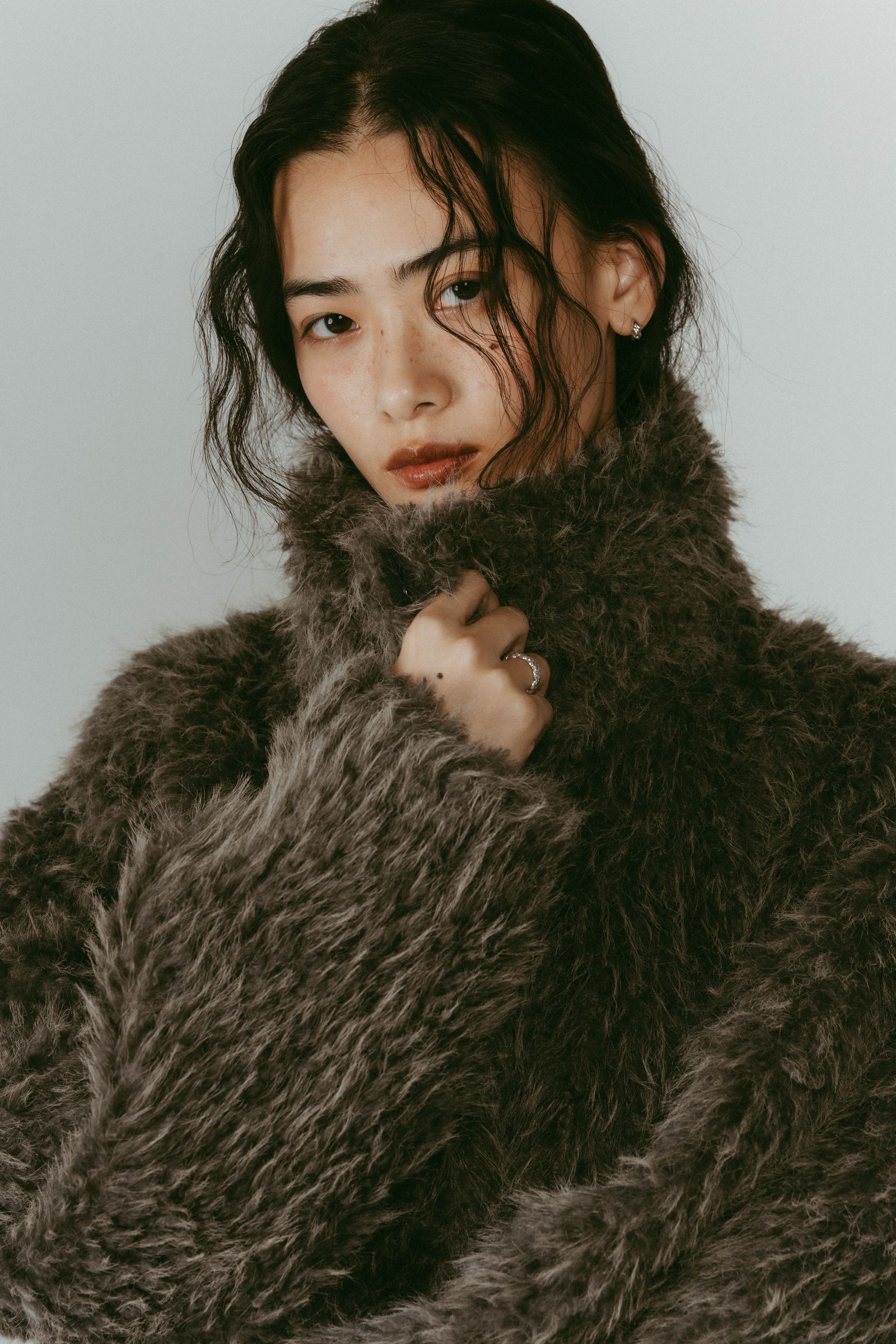 shaggy stand collar coat / シャギースタンドカラーコートブルゾン (グレー) / 25AW