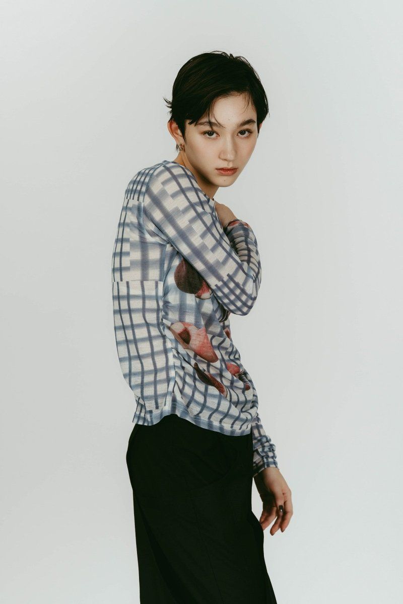 fruit-check print knit (Blue) / フルーツチェックトップス (ブルー) / 26SS