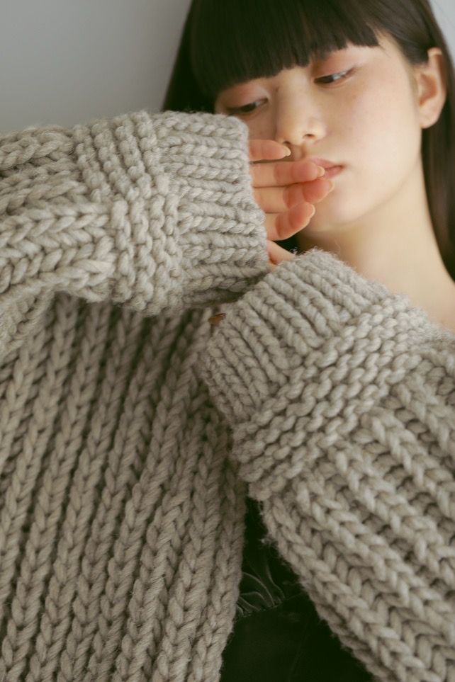 LOW GAUGE HAND KNIT CARDIGAN / ローゲージハンドニットカーディガン (グレー)ざっくり編み