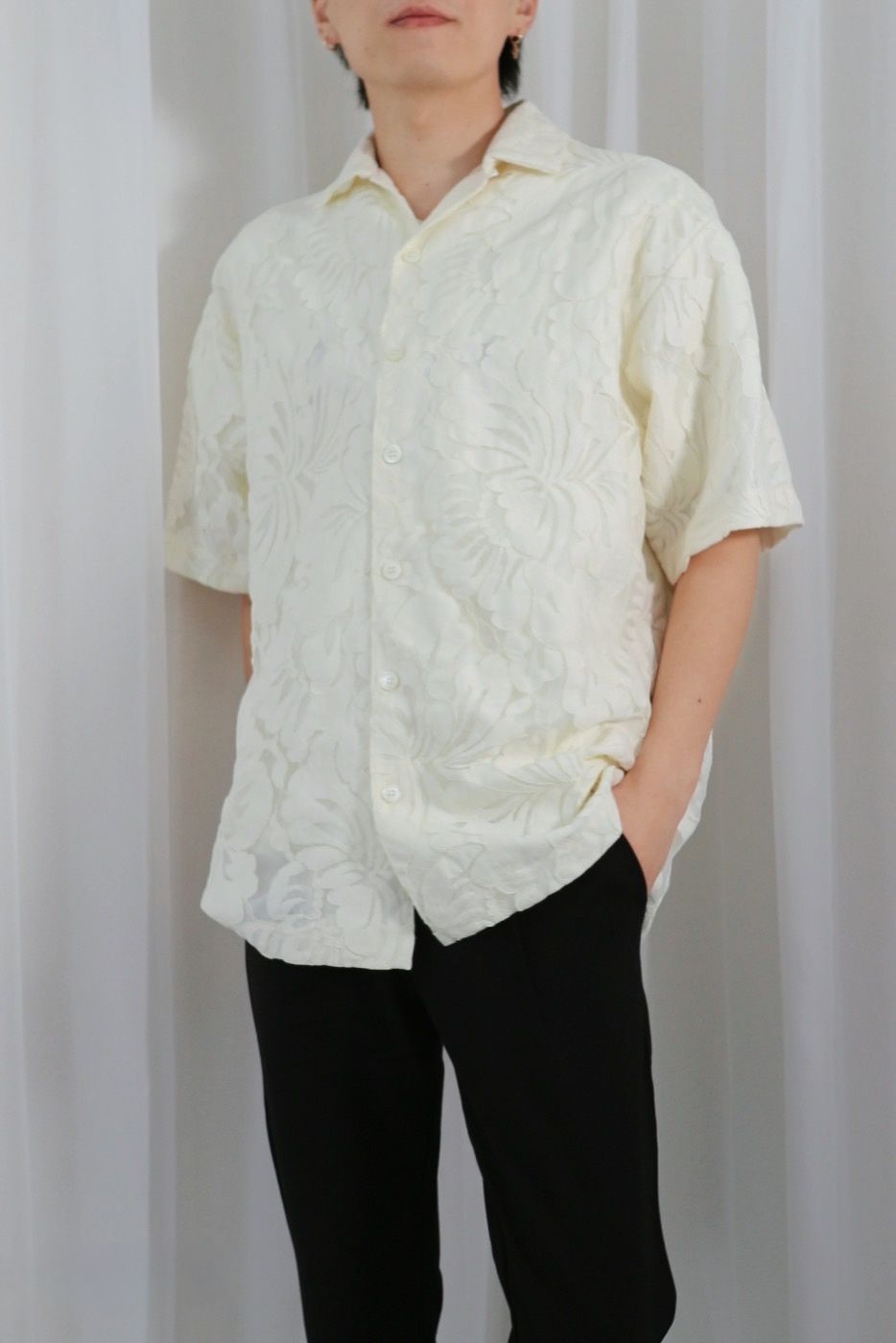 N°21 - FLOWER LACE OPEN COLLAR SHIRT / フラワーレースオープンカラーシャツ / メンズ (エクリュ) | Sir  online store / サー オンラインストア