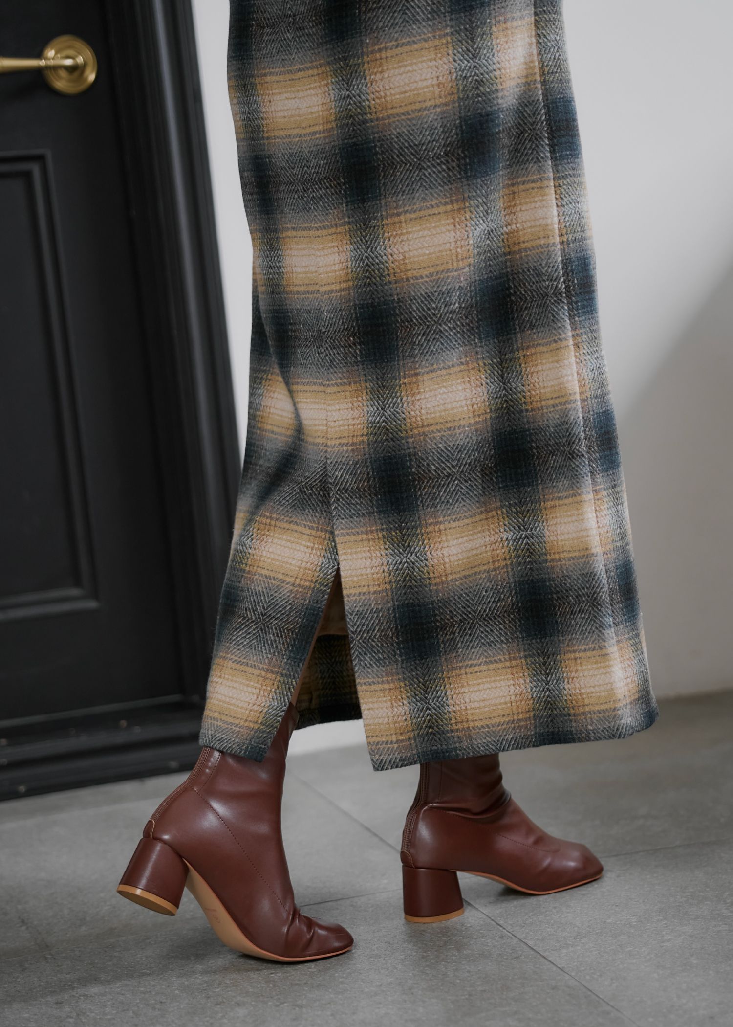 tailored collar no sleeve check OP / テーラード ノースリーブ チェックワンピース (グリーン) / 25AW /