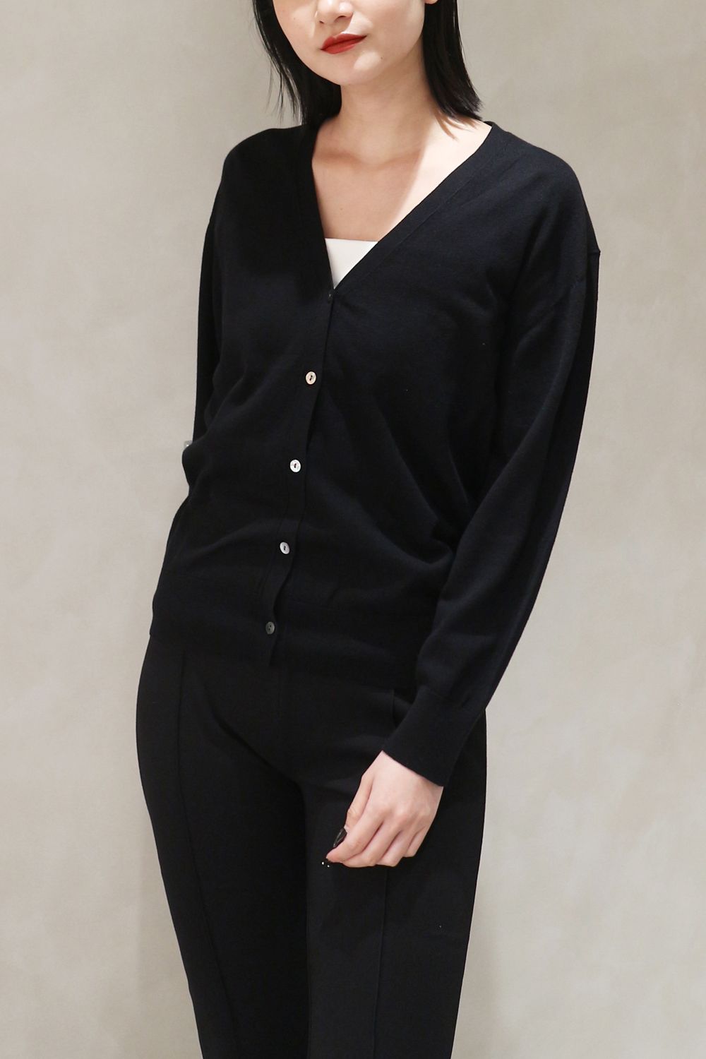 HIGHGAGE V-NECK CARDIGAN / ハイゲージ Vネックカーディガン (ブラック)