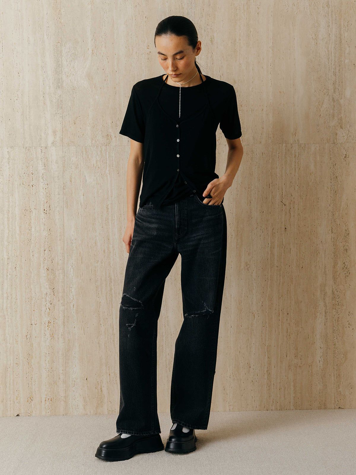 レイヤードカットトップス (ブラック) LAYERED CUT TOPS (Black) /  26SS
