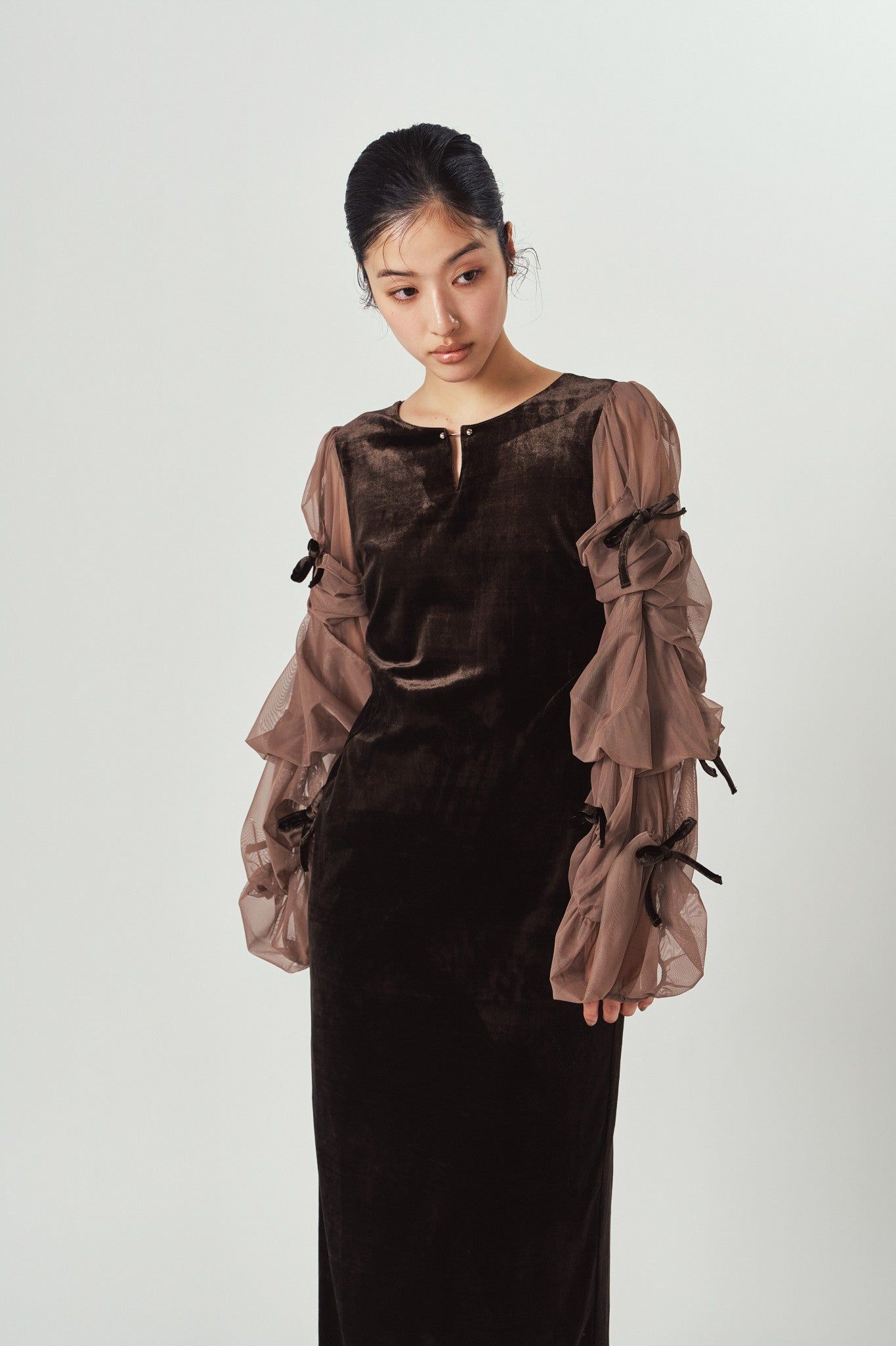 ドレープ チュールドレス (ブラウン) draped tulle dress (Brown) / 26AW