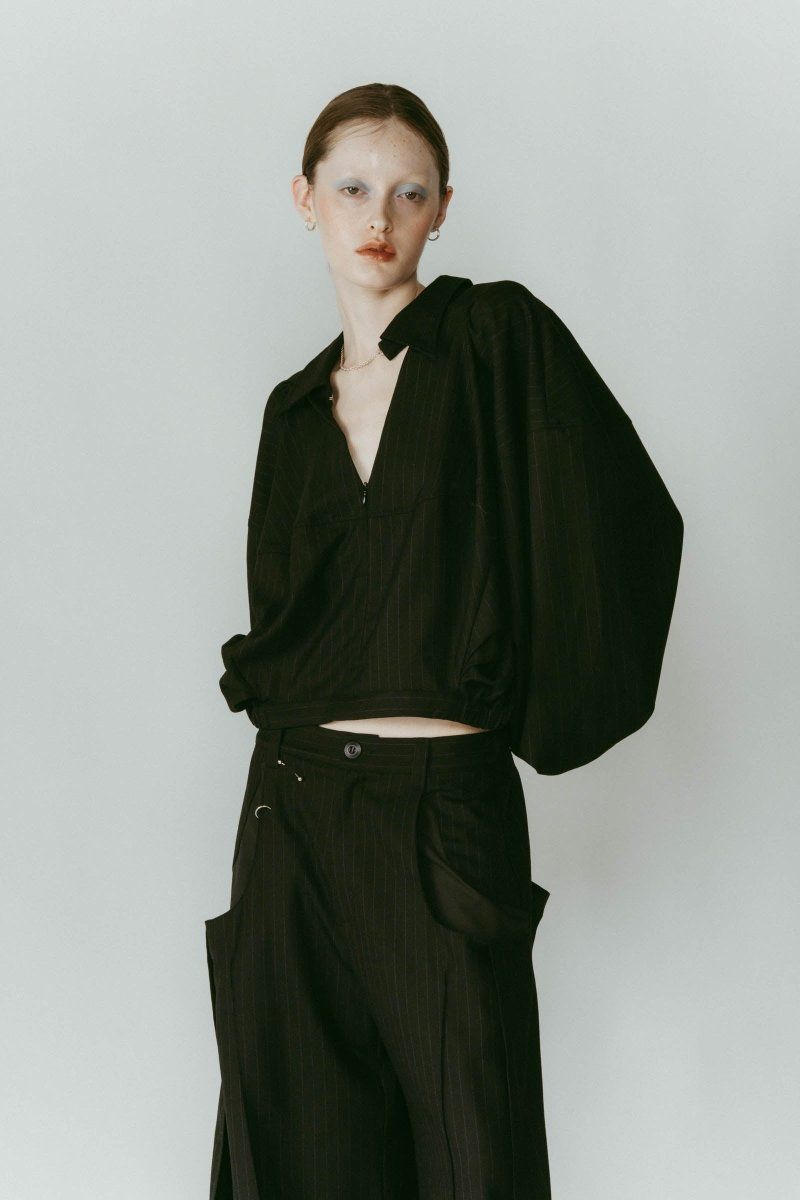 4way design blouse / 4ウェイ デザインブラウス (ストライプブラック) / 25AW