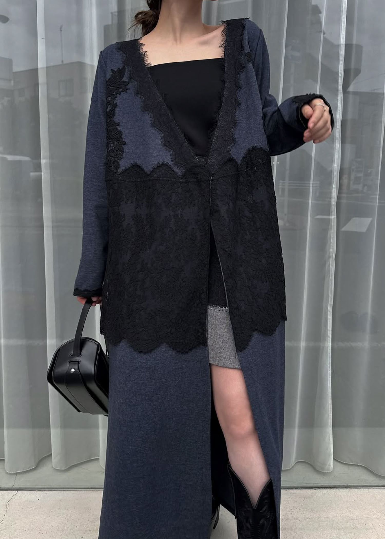 cachecoeur multi lace sweat OP / マルチレース スウェットワンピース (インディゴ) / 25AW