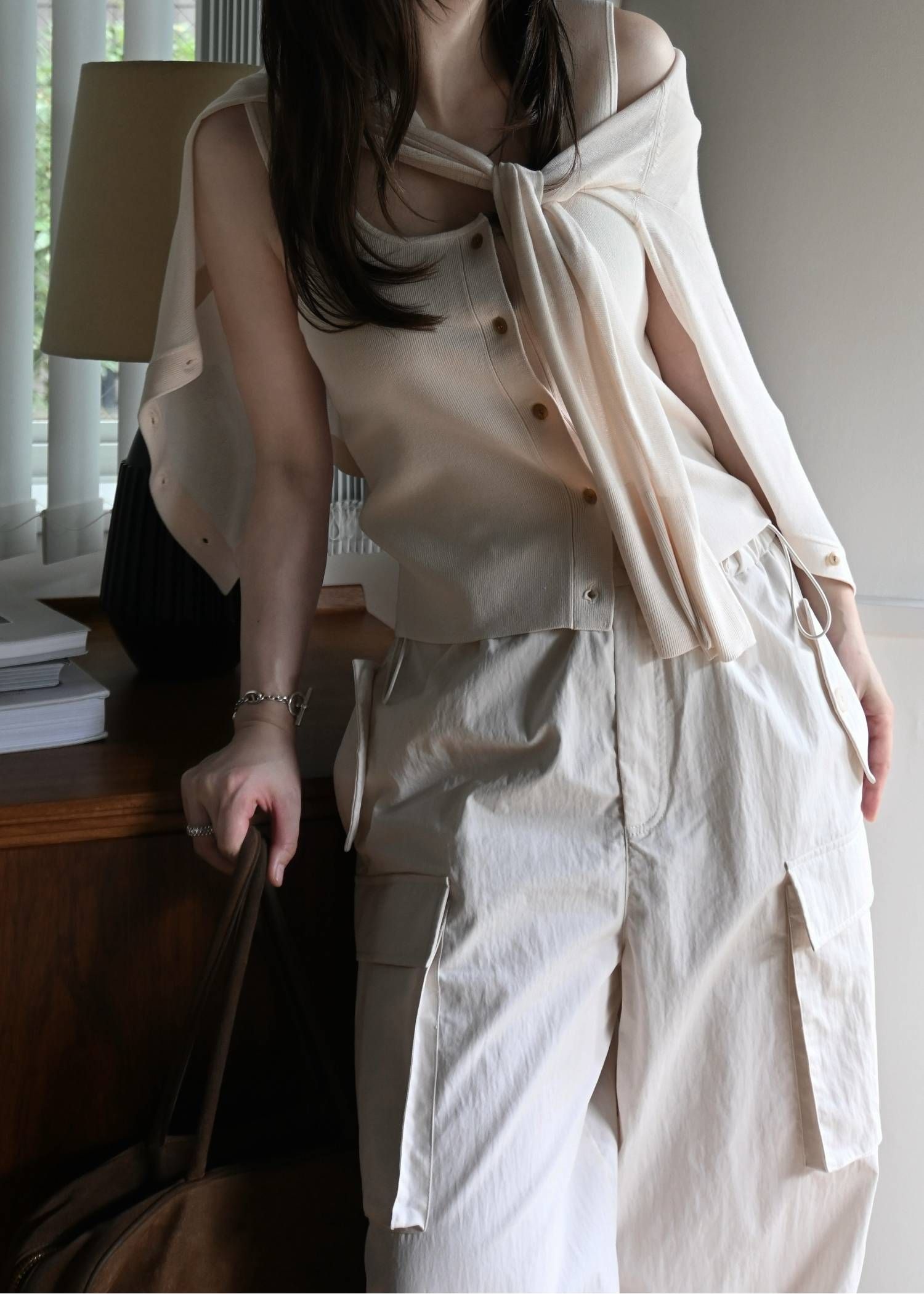 ニットシャツ&タンクトップ (パウダーピンク) shirt collar & tank knit ensemble (Powder pink) /  26SS