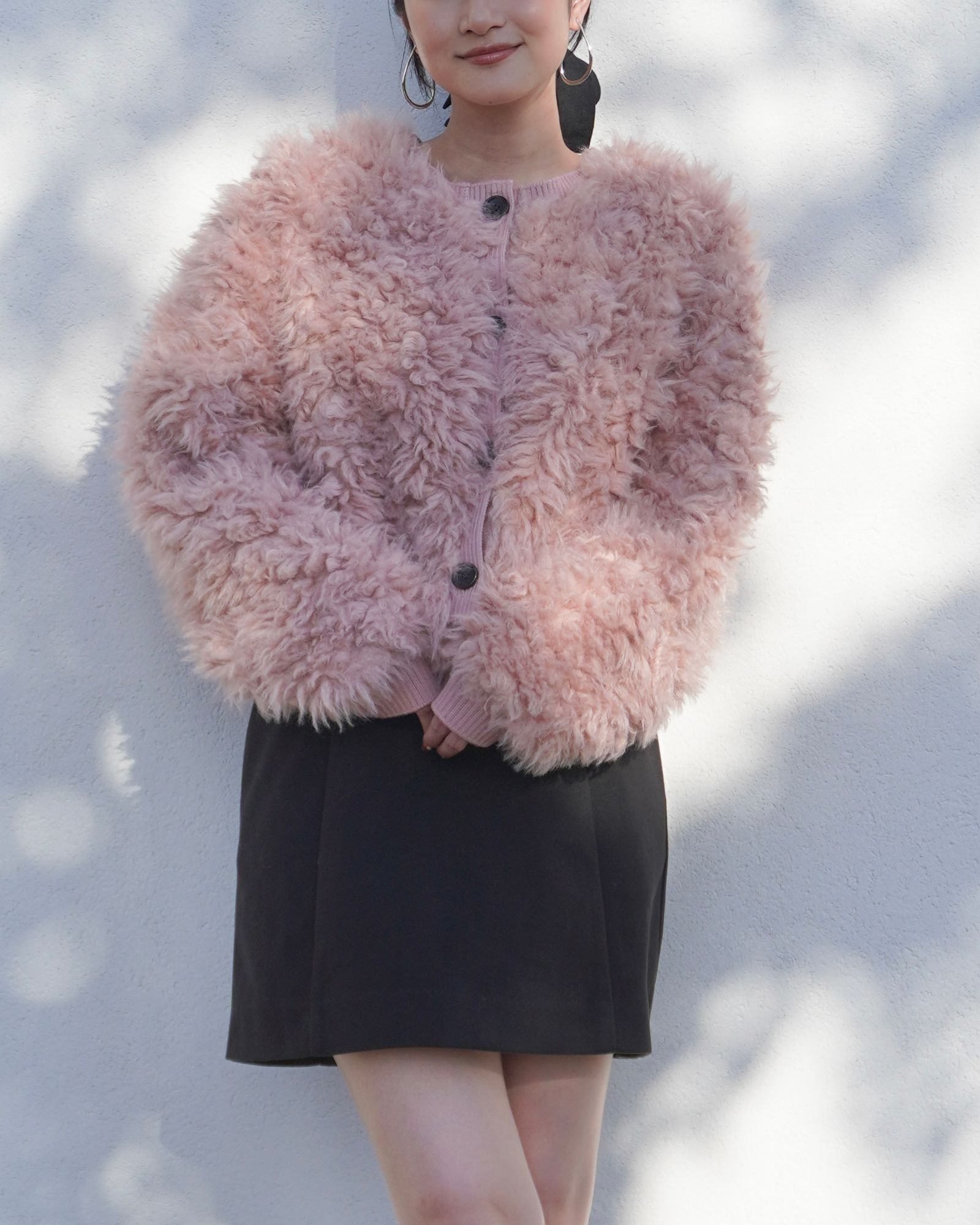 【25AW】2Way Fur×Knit Tops (ピンク) / 2ウェイファー×ニットトップス / エコファー / フェイクファー
