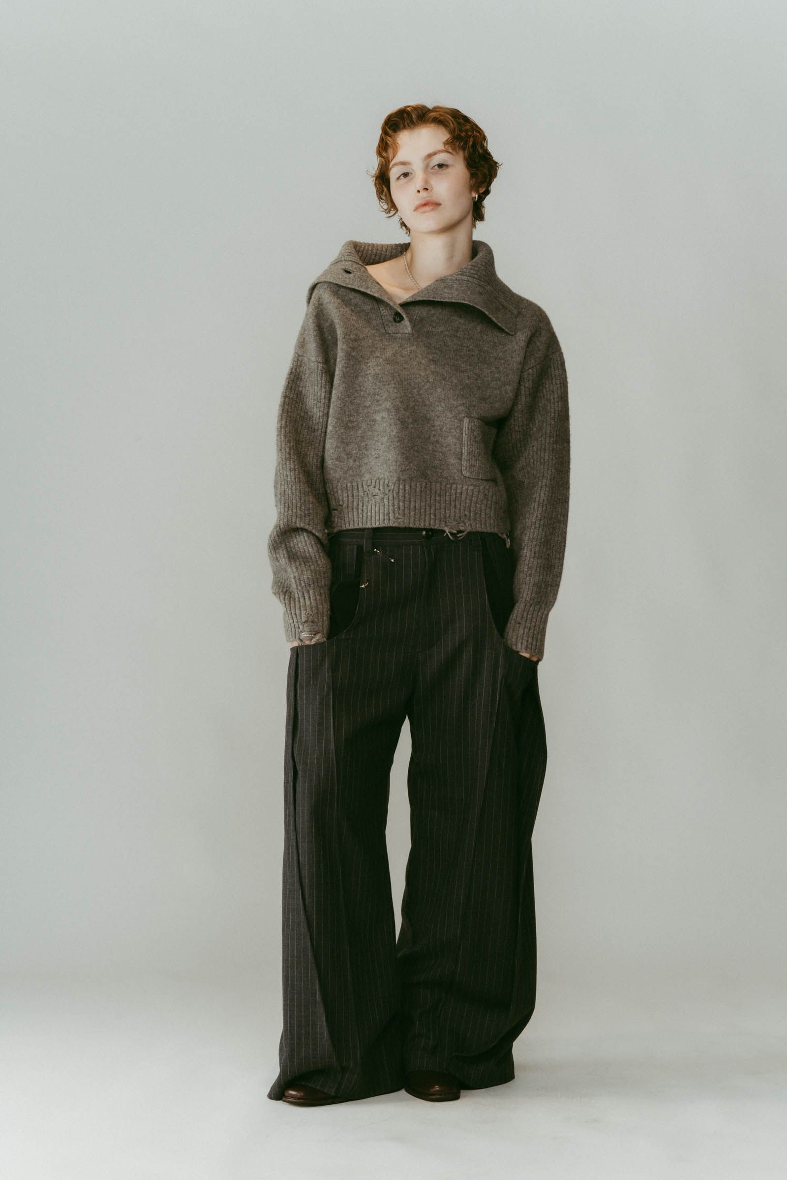 pierced drape pants(unisex) / ピアス ドレープ パンツ (ストライプグレー) / 25AW