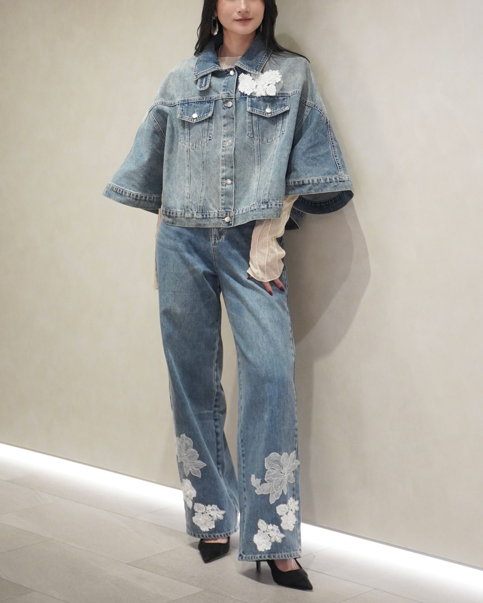 trucker detail denim poncho JK / トラッカー ポンチョ デニムジャケット (L/blue) / 26SS