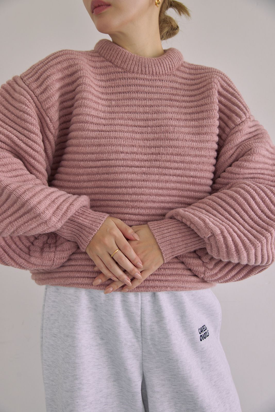 ボリュームスリーブニットトップス (ピンク) Raglan Sleeve Long Coat (Pink) / 26AW
