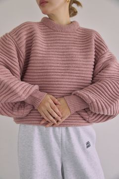 ボリュームスリーブニットトップス (ピンク) Raglan Sleeve Long Coat (Pink) / 26AW
