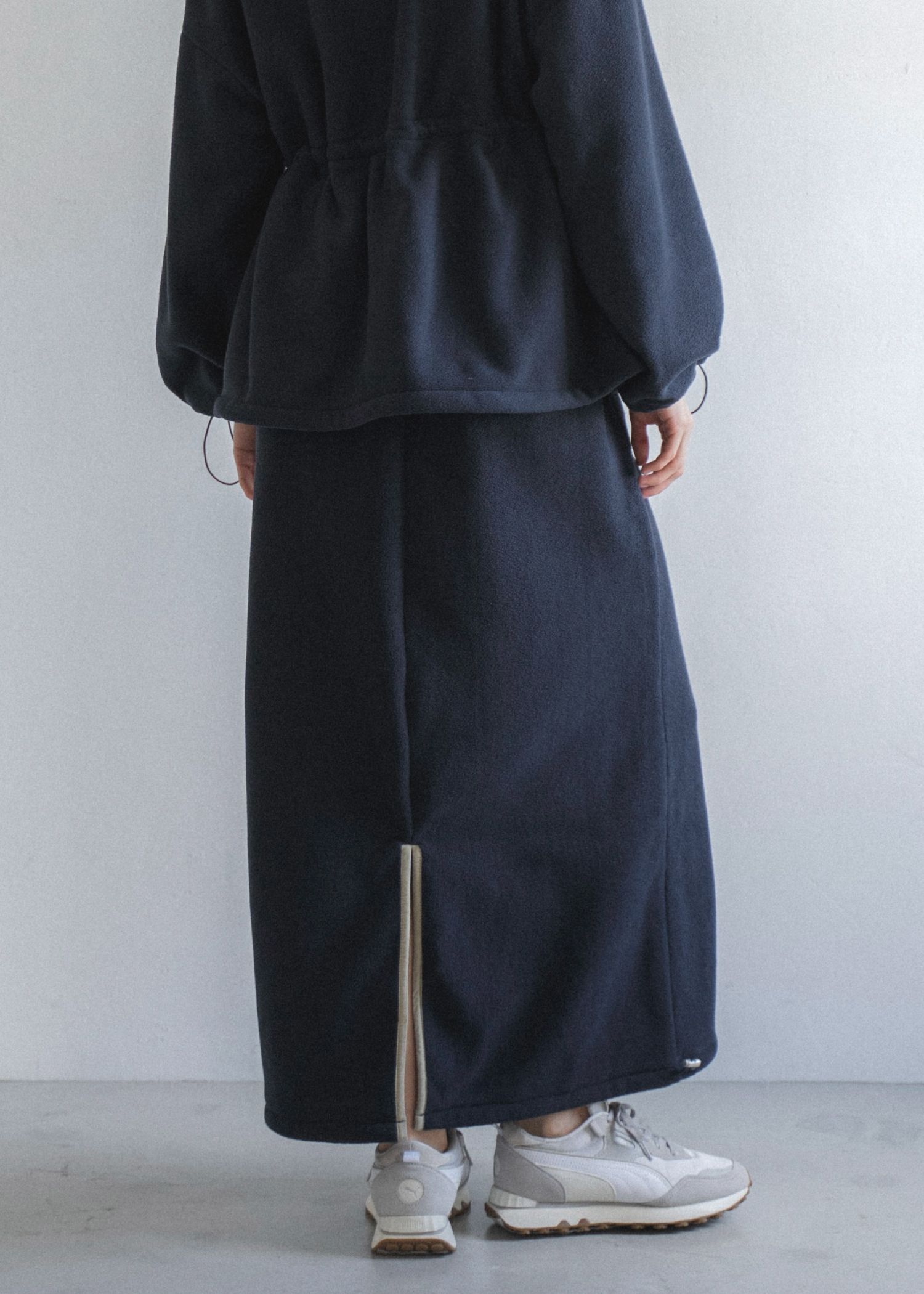 fleece drawstring bi color piping SK / バイカラー フリーススカート (ネイビー) / 25AW /