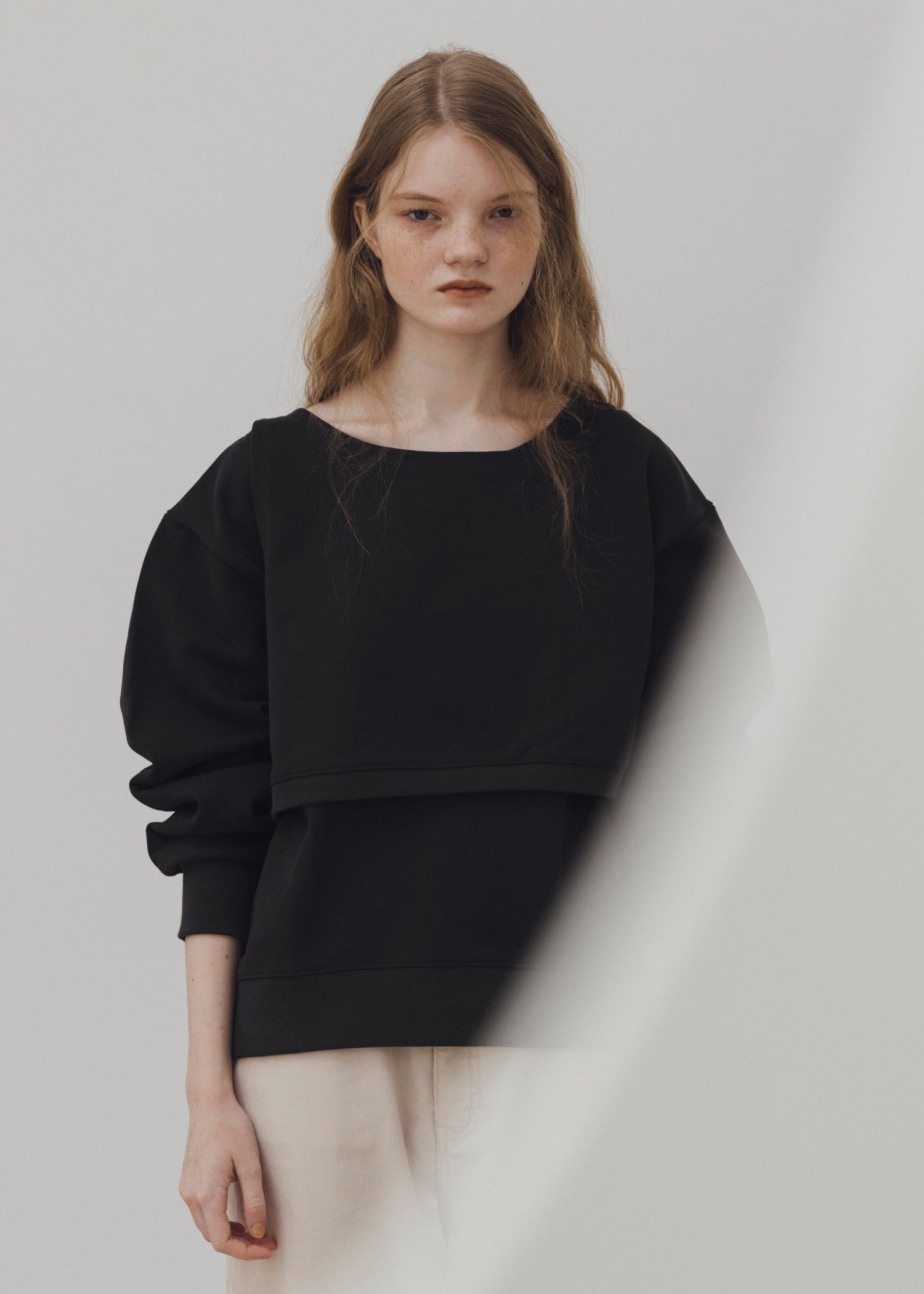 asymmetry 2 piece layered sweat / 2ピースレイヤードスウェット (ブラック) / 25AW /